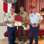 
Eagle Scout Jack "Danger" Crowe, Troop 165 at Court of Honor 12.15.2024 with Detachment Eagle Scout Liaison Jerry Van Hecke & Joe Johnston